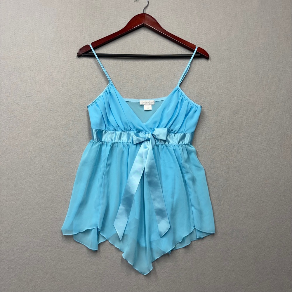 Cinema Etoile Babydoll Top Women Small Blue Sheer Satin Bow Fairycore Y2K